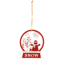 Χριστουγεννιάτικo Ξύλινο Κρεμαστό Κόκκινο με Χιονάνθρωπο και Επιγραφή "Snow" (13cm)